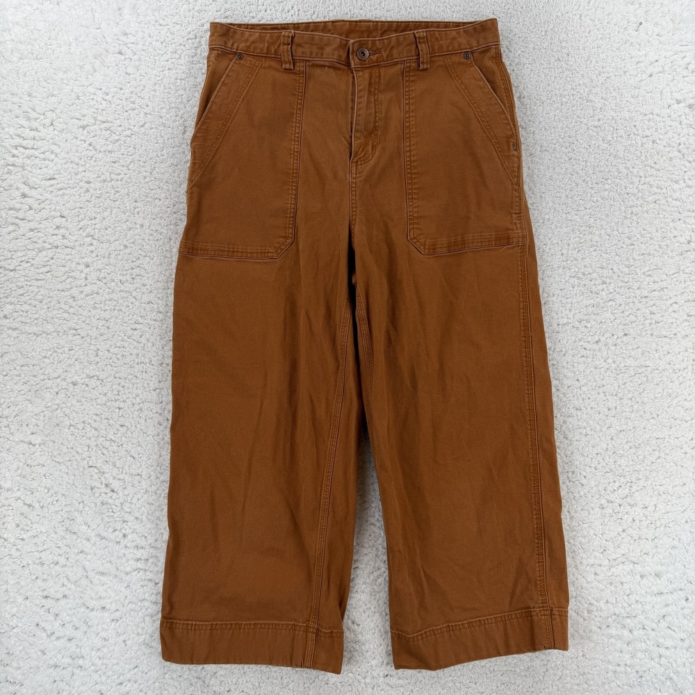 Duluth Trading Co Cargo Pants Womens 12 Brown Twill Cropped Wide Leg Workwear